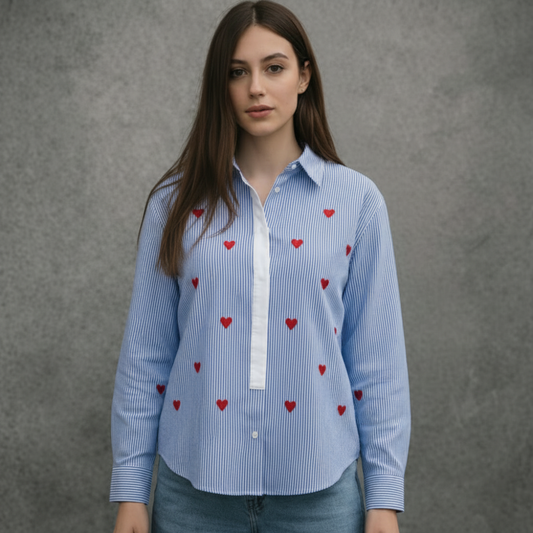 Chemise en Coton Rayée Bleue