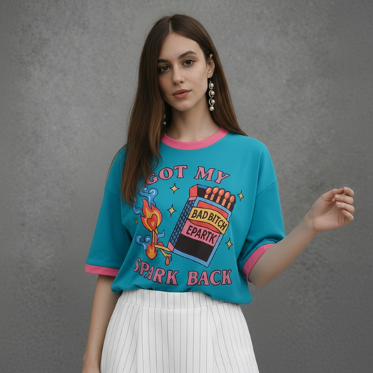 T-shirt Graphique en Coton Bleu