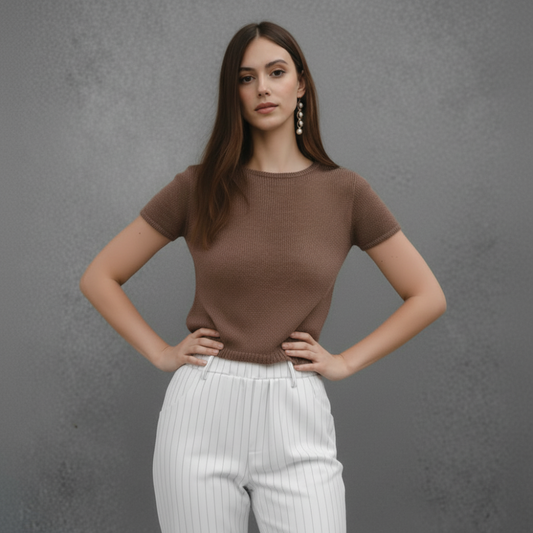 Top Court En Tricot Marron