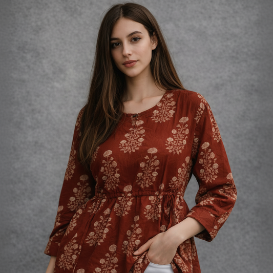 Blouse Florale Rouge en Coton